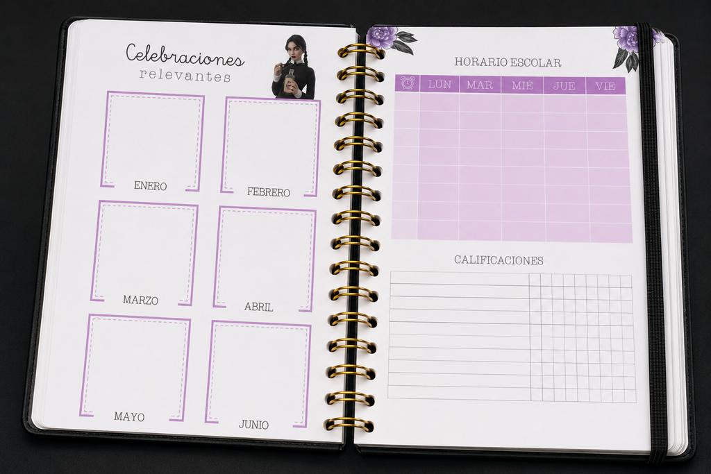 🖤 Planner Merlina Personalizado | Organiza tu mundo con un toque oscuro y elegante